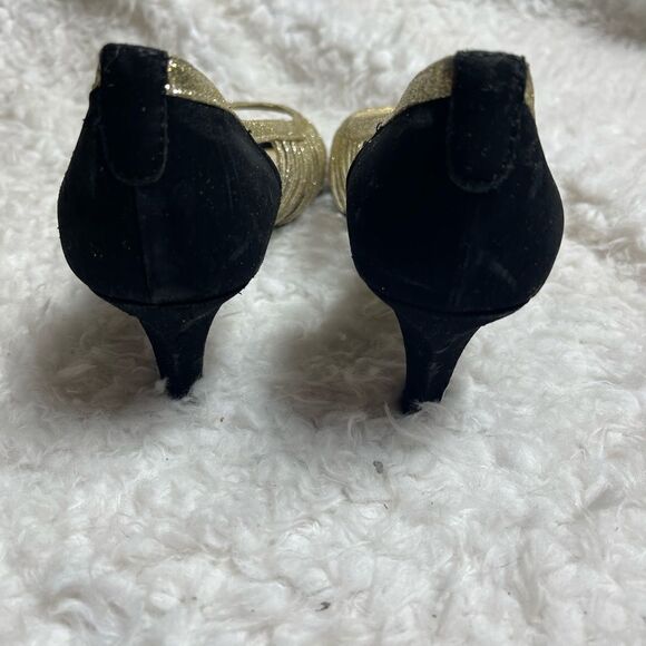 Easy Street gold sparkling and faux black suede strappy slip on open toe SZ8 - Picture 8 of 9